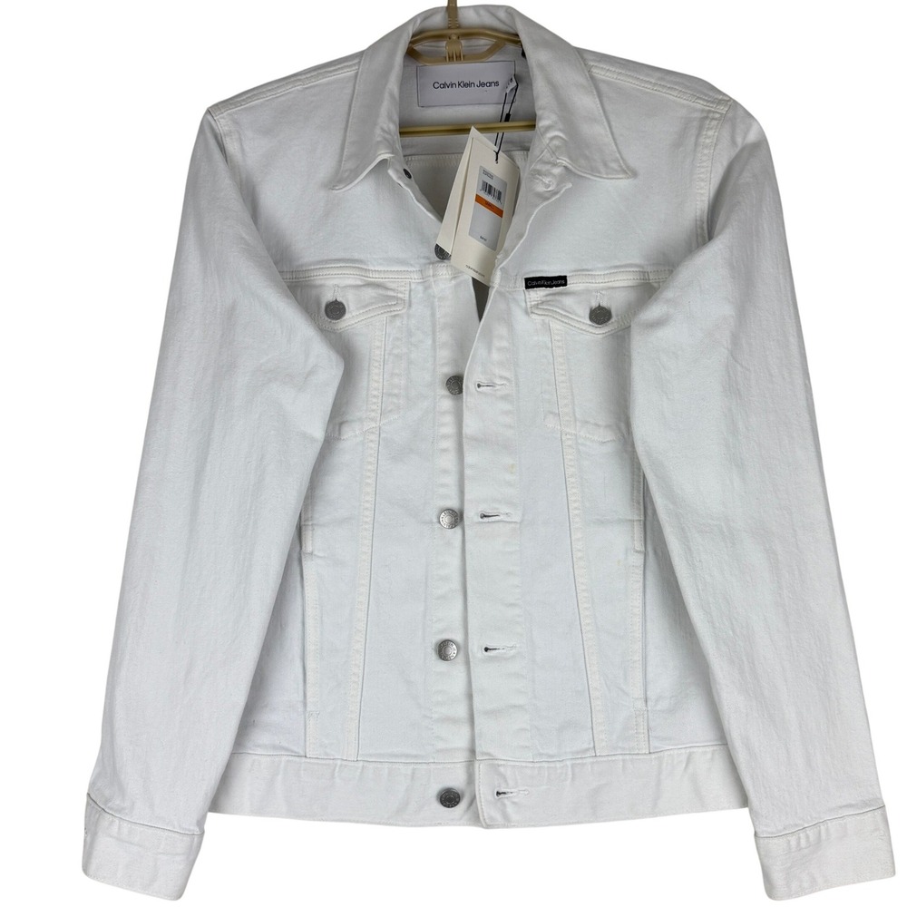 Calvin Klein Jeans Denim Jacket Womens S White Trucker Stretch NWT Flaws